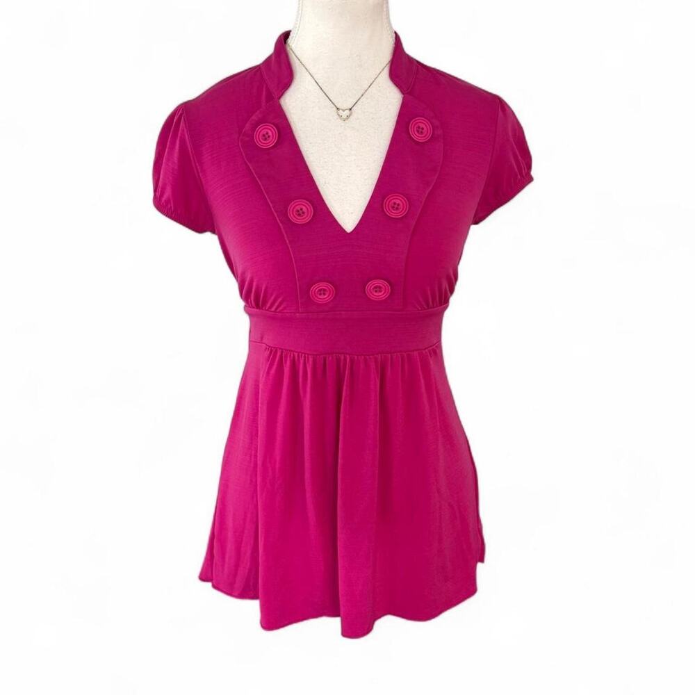 Y2K Baby doll vintage A. Byer pink blouse button-up front tie waist size M fairy
